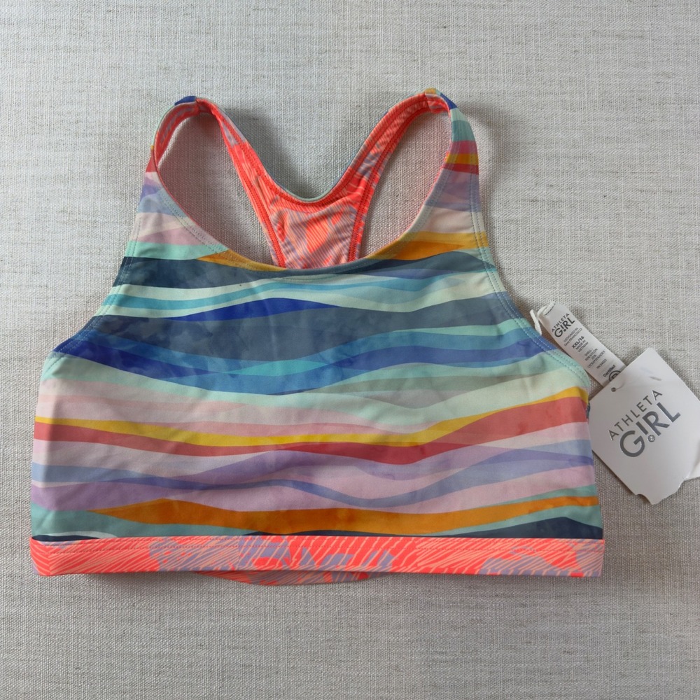 Athleta Girl XXL 16 Multi Color Wave Print Racerback Sports Bra NWT